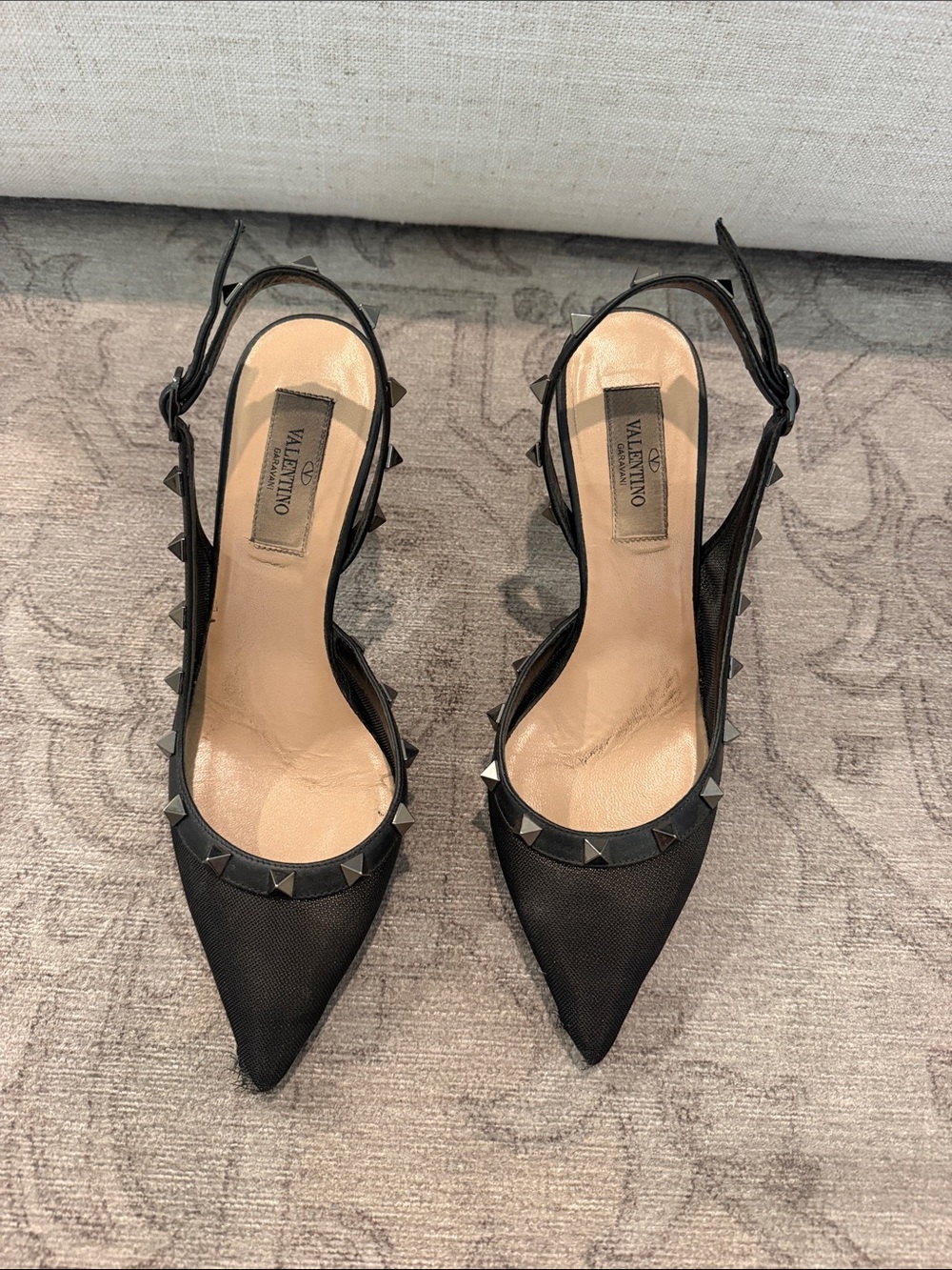 Valentino Black Rockstud Pointed Slingbacks